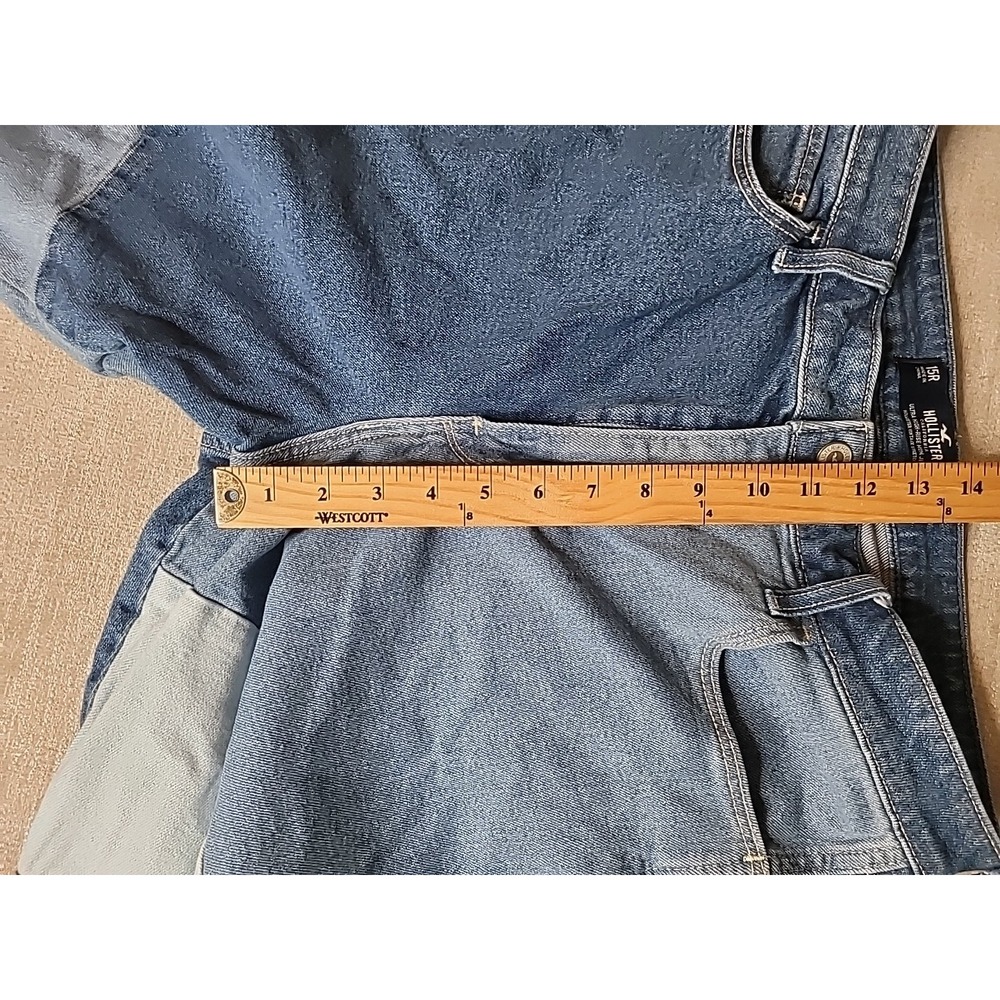 Hollister  Patchwork Jeans Ultra High Rise Ankle Mom Jeans 15 R Multi Blue - Picture 9 of 11